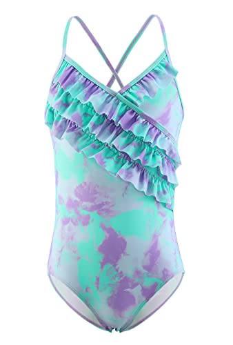 Image of Girls One Piece Swimsuits Hawaiian Ruffle Swimwear Beach Bathing Suit for Summer Vacation