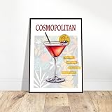 Générique Poster cocktail cosmopolitan. Affiche cocktail rouge. Verre à cocktail, à martini. Décoration murale moderne pour cuisine, sans cadre. (21x30)