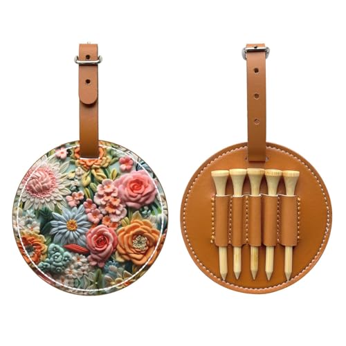 Colorful Embroidery Brown Golf tee Storage Bag - Durable and wear-Resistant Golf Accessories