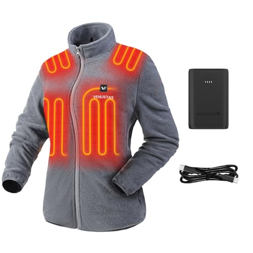 Venustas Women's Fleece Heated Jacket (Grey，S) and an Extra 7200mAh Battery Pack