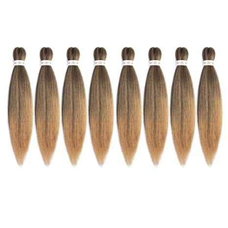 UNA Pre-stretched Braiding 18 Inch Natural Hair Extension Braiding Hair Pre-Stretched Professional Synthetic Fiber Crochet Hair Hot Water Setting for Braid Twist ( 18” 8PCS, T27 )