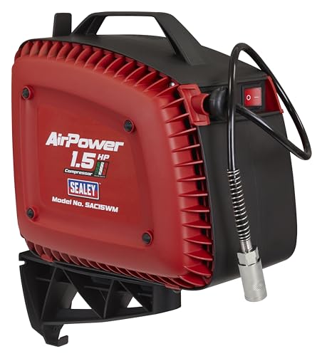 Image of Sealey Wall Mounting Direct Drive Oil Free Air Compressor with Retractable Hose Reel, 1.5hp, 8 Bar, 160l/min, 7mtr - SAC15WM
