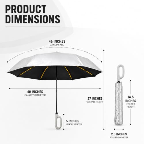 Image of Vasukie Compact Travel Umbrella with Ergonomic C-Shaped Handle, Wind Resistant Folding Umbrella for Men & Women, Lightweight Portable Umbrella for Travel, Office & Daily Use