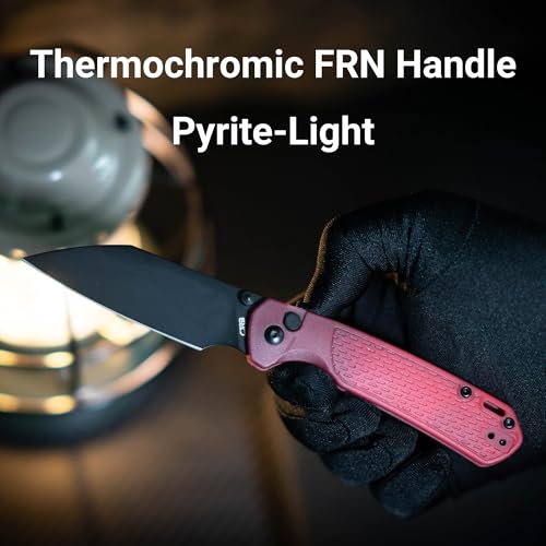 Image of CJRB Pyrite-Light Pocket Knife, Thermochromic FRN Handle, Button Lock