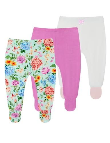 Bamboo Viscose 3-Pack Newborn Pants for Infant Girls Baby Footed Pants