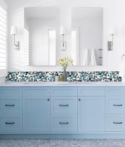 Primoon Interlocking Pebble Tiles 5 Sheets, Aqua Teal Blue Mosaic Tiles Mesh Mounted, 12X12 Waterproof Ceramic Tile Flooring For Kitchen Bath Backsplash Shower Floor Pool thumb #6