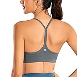 CRZ YOGA Women's Low Impact Strappy Padded Sports Bra for Women Y Racer Back Spaghetti Straps Yoga Bra Tops Dark Carbon Medium
