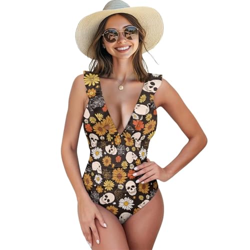 Womens One Piece Swimsuits Tummy Control Ruffle Tie Back Bathing Suit High Waisted Tie Back Swimwear Size XS-2XL
