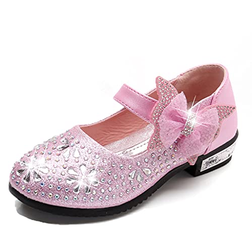 UIKGITP Girls Ballet Flat Shoes Low Heel Pink Dress Mary Jean Shoes for Girls Summer Sequins Rhinestone Pearl Bowknot Strap Girls Butterfly Party Sandals