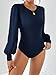 LIGHT DOT Women's Long Sleeve Bodysuit Tops Going Out Pop Sheer Sleeves Fashion Leotard Shirts (Navy, M)
