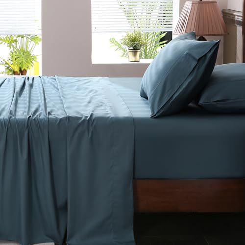 Image of Extra Deep Pocket King Sheets 18-24 Inch 100% Egyptian Cotton 1000 Thread Count Sateen Weave Soft Breathable 4 Pieces(King,Lake Blue)