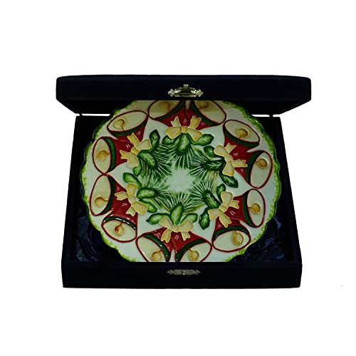Anka Handcrafts - Christmas Home Decors - Christmas Bells - Handmade & Handpainted Ceramic Plates with Unique Embossed Surface – w Navy Int. Velvet Case – Christmas for Homes 745