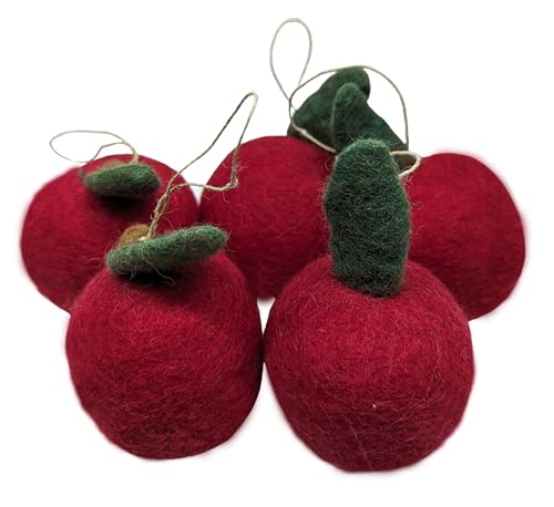 your castle 5 Apples in Original Size (7 cm) Made of Felt Handmade with Hanging Table Decoration with Artificial Apple in Bright Red