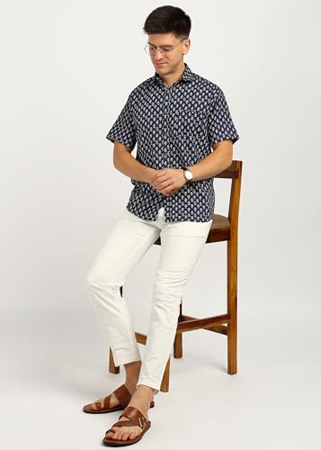 Image of BLOCKS OF INDIA Cotton Hand Block Print Half Sleeves Summer Shirt for Men