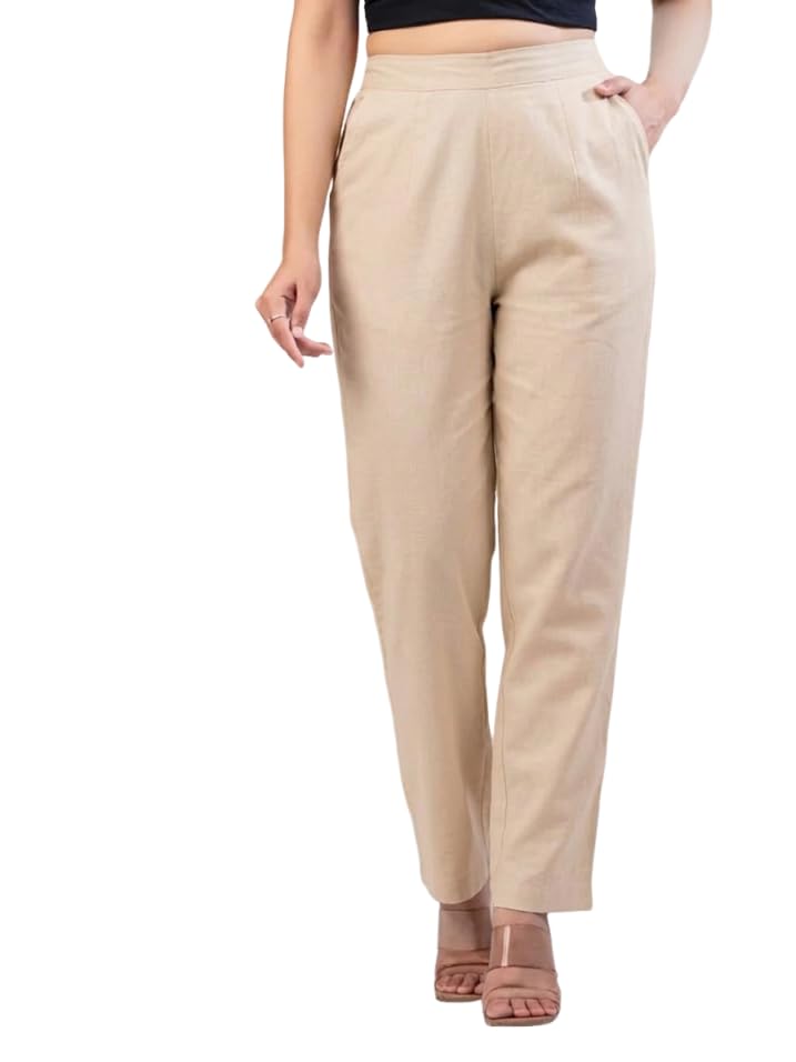 Breathable Airy Linen Cotton Trouser Pants for Women Regular Fit Solid Ladies Kurti Pant Everyday Casual Office Formal Wear-picture-28