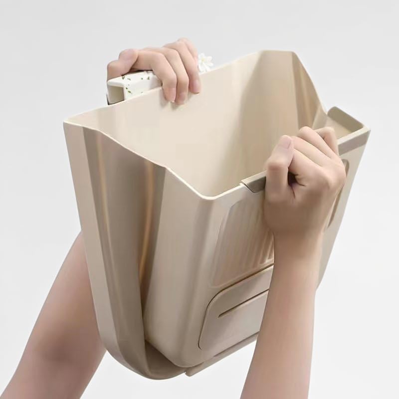 Image of Household Foldable Trash can, Kitchen Cabinet Door Hanging Type, Thickened Garbage can 2.64 gallons (About 10 liters) (Grey, Large) (Ashen)