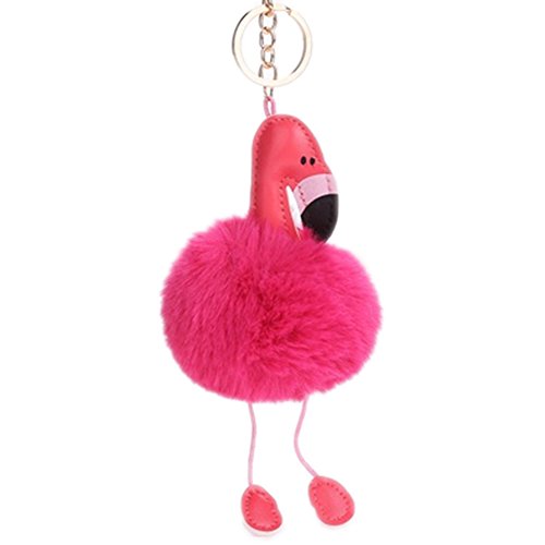 Preisvergleich Produktbild Haodou Schlüsselhalter Flamingos Flauschige Schlüsselanhänger Plüsch Ball Schlüsselring Schlüsselbund Pompons Pompoms Flauschige Schlüsselkette Key Ring für Auto Dekoration / Tür / Telefon / Tasche (Rot)