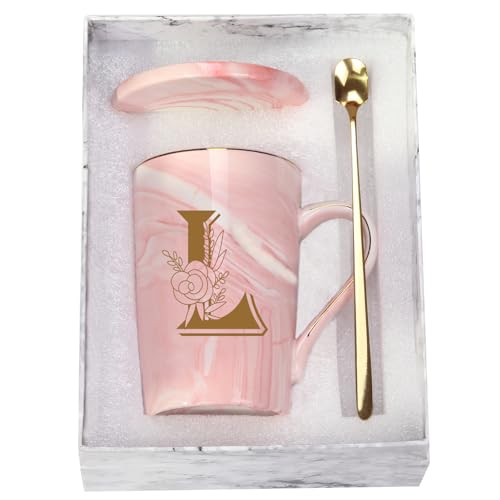 Personalisierte Kaffeetasse mit Buchstabe L, Buchstabe L, personalisierte Kaffeetasse für Frauen, Brautparty, Initialen, Geschenke, Kaffeetasse, 400 ml, Rosa