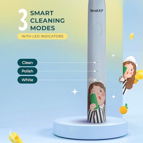 Image of beatXP Jiggle Sonic Electric Toothbrush for Kids with 2 Brush Heads & 3 Cleaning Modes | Rechargeable Electric Toothbrush | 20500 strokes /min with Long Battery Life (Baby Blue)