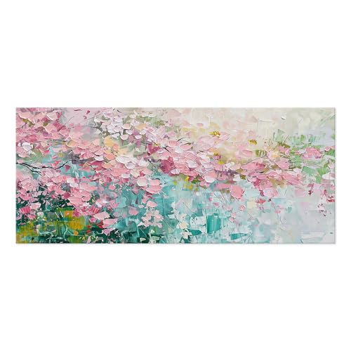 Lupia - Quadro moderno Canvas World FLOWERS PINK 52x122 cm, Stampa su Tela effetto Pennellate tridimensionale, Telaio in Legno, per soggiorno capezzale camera da letto, ufficio, fiori rosa