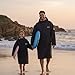 Owntop Waterproof Swim Parka for Kids Youths and Adults - Unisex Hooded Surf Poncho, Oversized High-Low Hem Windproof Changing Robe, Sherpa Winter Warm Beach Towel Jacket with Pockets Black XXS