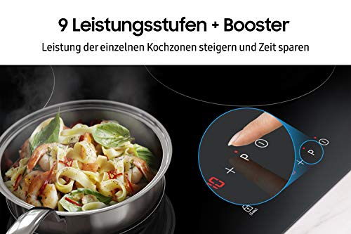 Foto von Samsung NZ64M3NM1BB Autarkes Induktionskochfeld, 60 cm große Herdplatte aus Glaskeramik, Rahmenlos, 4 Kochzonen mit Touch Steuerung, 9 Leistungsstufen, 4 Booster, Kindersicherung, Schwarz