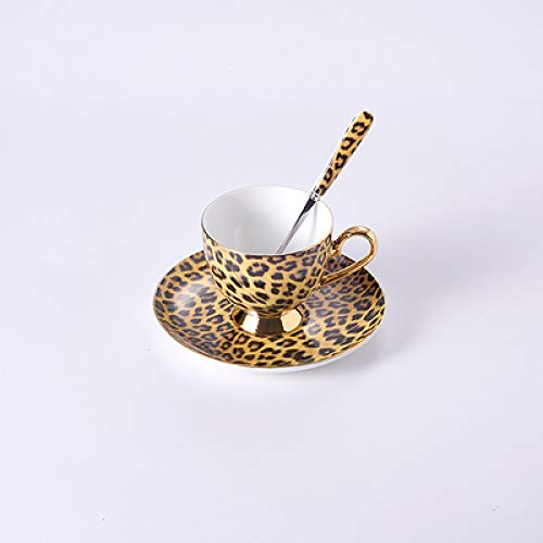 HRDZ Set da caffè in Porcellana con Stampa Leopardo Set da tè Set da tè avanzato Tazza in Ceramica Tazza da Zucchero Ciotola da Zucchero Crema da tè Teiera Bicchieri 1 Tazza 1 Piatto 1 Cucchiaio