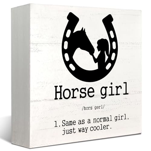 Image of XYDEG Horse Decor,Horse Signs,Horse Decor For Girls Room,Horse Girl Definition Wooden Box Sign Rustic Wood Block Plaque,Horse Gifts for Girls,Dorm Decor For College Girls,Horses For Tabletop Decor