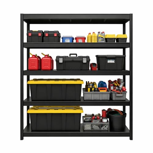 Pullmon Garage Storage Shelves 5-Tier Heavy Duty Metal Shelving Unit 36 W x 24 D x 72 H 24 Inch Deep Storage Rack Fits 27-Gallon Totes Black