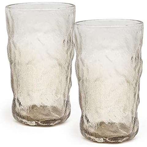 TOSSOW Glass Cups, Heavy Drinking Glasses Set of 2, Glacier Pattern Glassware(12oz) Decoration Mixed Drinks for Wine, Beer, Juice, Mojito and Cocktail-Coffee Cover