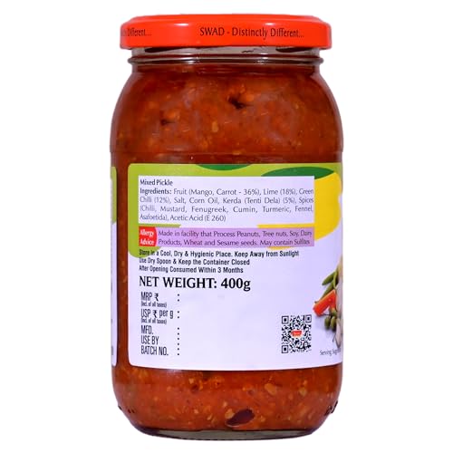 Image of SWAD Delicious and Tangy Mango, Lemon, Green Chillies, Carrot, Kerda Mixed Pickle /Mixed Achar - 400 gm Each | Pack of 2