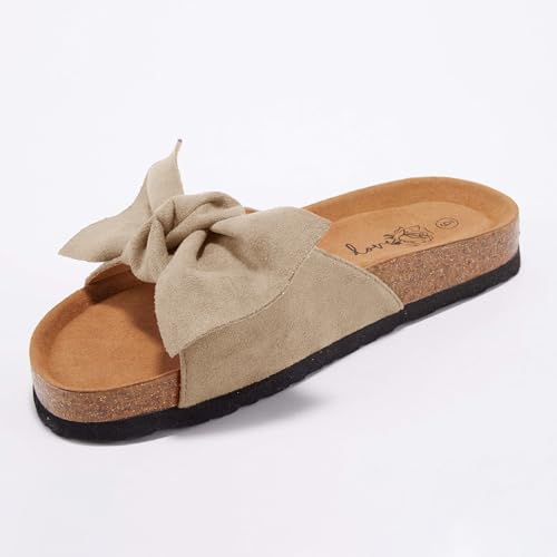 Image of FISACE Womens Bow Flat Sandals Flip Flops Slide Sandals Summer Beach Shoes