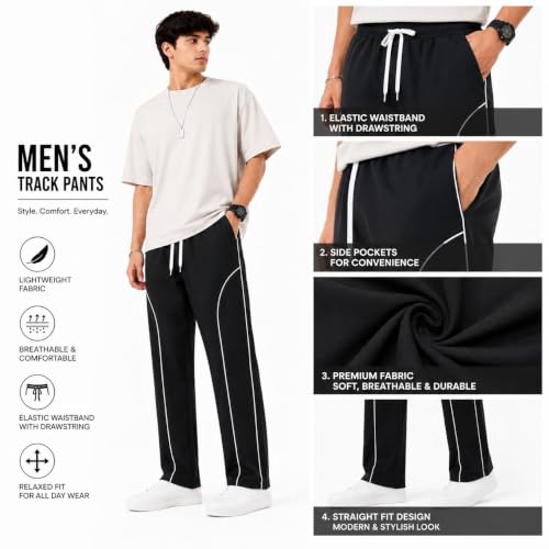 Image of O3e Men's Polyester Straight Fit Trackpant | Lightweight, Sports Lower, Gym, Running, Casual Wear