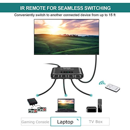 HDMI Switch 4k HDMI Splitter-Techole Aluminum HDMI Switch 3 in 1 Out, HDMI Switch with IR Remote Control, Supports 4k@30HZ 3D HD1080P, HDMI Switcher for PS4 Xbox Apple TV Fire Stick Blu-Ray Player - Thumbnail 4