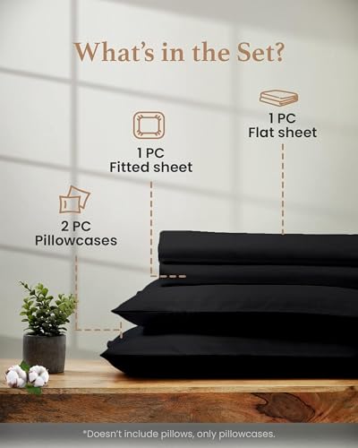 Image of Good Sleep Bedding California King Sheet Sets, 4 Piece, 100% Egyptian Cotton Cal King Sheet Set, Sateen Weave, Ultra-Soft, 16 inch Deep Pocket California King Sheet Set - Black