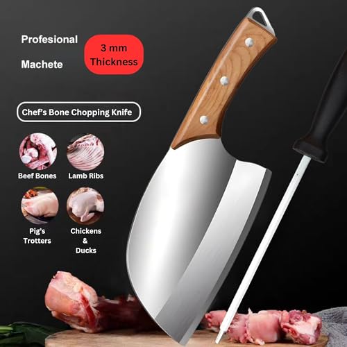 Image of Machado Forging Serbian Chef Knife Set - 12 inch Full Tang High Carbon Clad Steel Butcher Cleaver with Knife Sharpener - Perfect for Vegetables, Fish, Meat - Ideal for Kitchen, Hotel, Restaurant