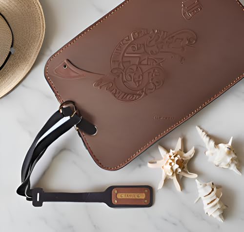 The Junket Personalized Luggage Tags for Men and Women (Pack of 2) | Leather Travel Tags with Customized Name | Handcrafted Customized Gifts for Couple with Adjustable Belt (Black with Tan) - Image 5