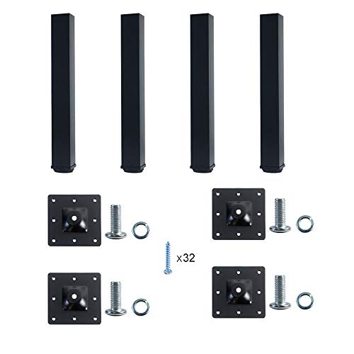 QLLY 14 inch Adjustable Metal Furniture Legs, Square Office Table Furniture Leg, Set of 4 (Black)