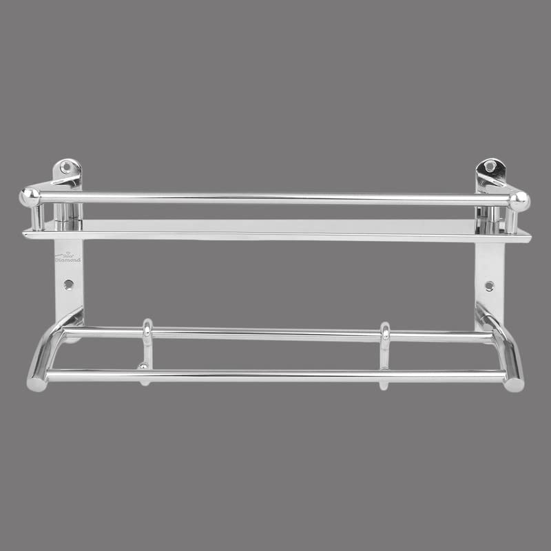 Image of Anti Rust Stainless Steel Multipurpose 2in1 Bathroom Shelf with Towel Stand | (15(L) X 4.5(W) X 6(H)) inch