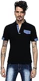 Whatlees Mens Urban Casual Basic Short Sleeve Golf Polo Shirts Chest Pocket B001-BLACK-M