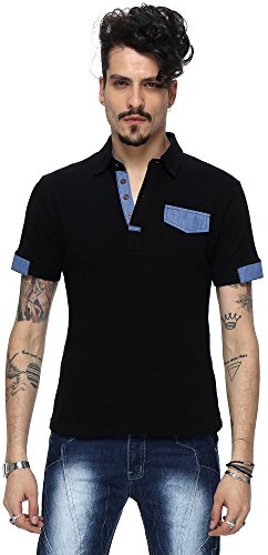 WHATLEES Mens Urban Casual Basic Short Sleeve Golf Polo Shirts Chest Pocket B001-BLACK-M