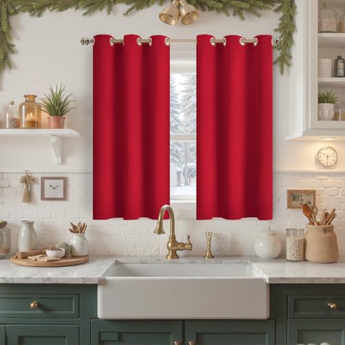 Image of YoungsTex Red Blackout Curtains 40 Inches Length for Short Window - Thermal Insulated Drapes with Grommet Room Darkening for Kitchen Bedroom Bathroom, 2 Panels, 42 x 40 Inch