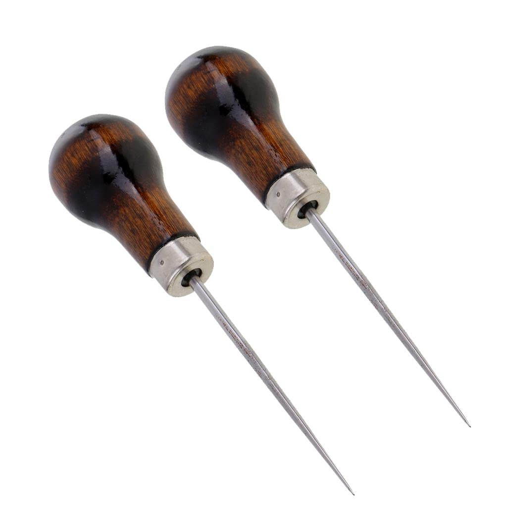 Lederahle Nähahle Lochmacher Lederwerkzeug mit Gourd-förmigem Holzgriff Und Robuster Edelstahlspitze für Handwerk Tasche Haushalt