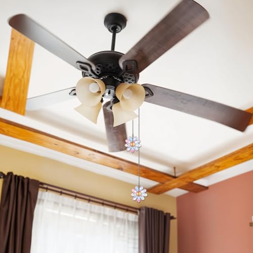 Image of 2 Pack Crystal Ceiling Fan Pull Chain Extender 24 inch Glass Flower Lighting Pull Chain Extension Decorative Pulls Chain Extension Fan Beaded Ball Chain Extender and Connector