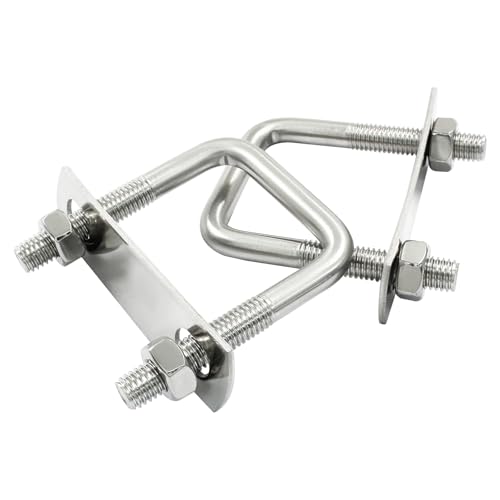 Image of 2 Stainless Steel Square U-Bolts, Inner Width 1.6 inch(40mm), Length 2.5 inch(65mm), M8 304 Stainless Steel with Frame Plates and Nuts for Light Industry, Metallurgy, Construction, Shipping