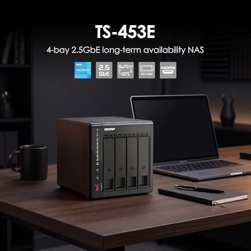 Image of QNAP TS-453E-8G-US 4 Bay Desktop NAS | Intel Celeron Quad-Core Processor, 8 GB DDR4 RAM, Dual 2.5GbE Network Connectivity, Diskless