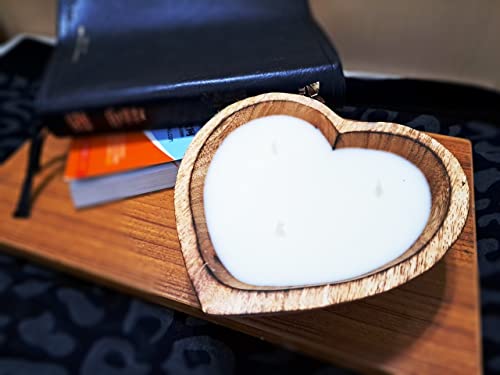 6” Heart Shaped Wooden Bowl Candle With Soy Wax - 3 Wicks 5 Oz Decorative Dough Bowl Candles For Anniversary Engagement Wedding Birthday Valentine Christmas Gift (Vanilla Sandalwood - 6" Brown Bowl) #TOP7