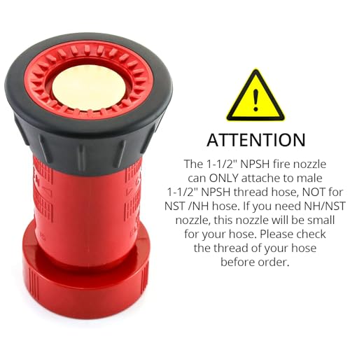 Image of QWORK Fire Hose Nozzle, 1-1 /2 inch Heavy Duty NPSH Thermoplastic Constant Flow Fog Nozzle, Fire Equipment, 2 Pack