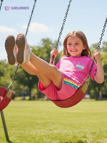 Image of WELAKEN Girls 2 Piece Outfit Kid Toddler Heart & Rainbow Sequin Striped T-shirt and Shorts Clothing Set