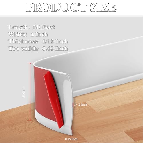 POPAKAN Flexible Baseboard Molding Trim 4" x 60 ft, Self-Adhesive Vinyl Wall Base Cove Base, Peel and Stick Rubber Wall Base Molding Trim - White by POPAKAN - Image 3